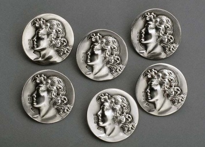 Art Nouveau Silver Button Set (6)
